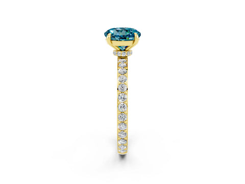 Yellow gold Round Cut Blue Topaz Solitaire Engagement Ring with Pavé Band and Four-Prong Setting_2