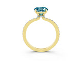 Yellow gold Round Cut Blue Topaz Solitaire Engagement Ring with Pavé Band and Four-Prong Setting_3