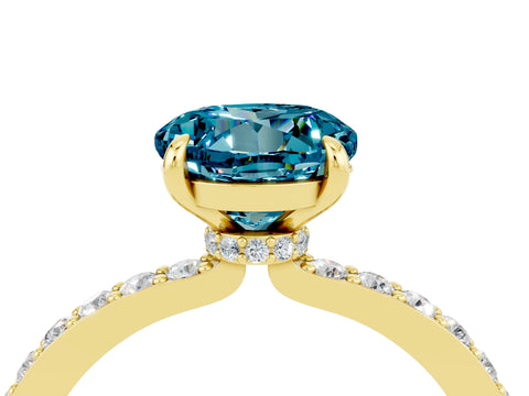 Yellow gold Round Cut Blue Topaz Solitaire Engagement Ring with Pavé Band and Four-Prong Setting_4