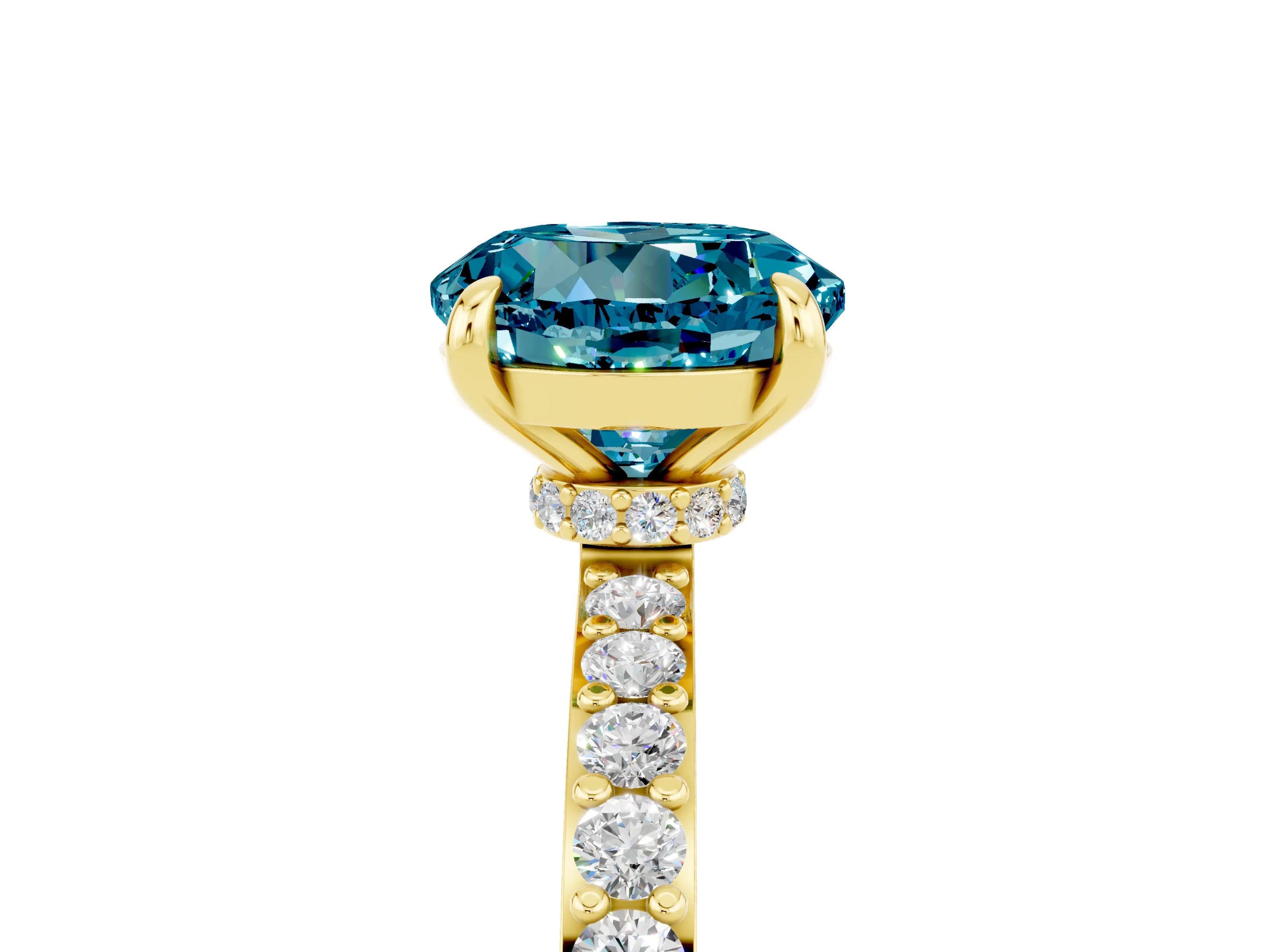 Yellow gold Round Cut Blue Topaz Solitaire Engagement Ring with Pavé Band and Four-Prong Setting_5