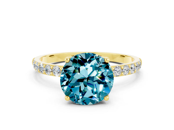 Yellow gold Round Cut Blue Topaz Solitaire Engagement Ring with Round  Pavé Band and Prong Setting