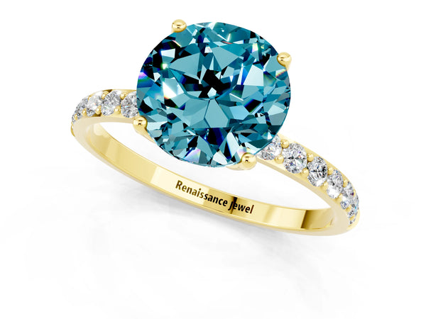 Yellow gold Round Cut Blue Topaz Solitaire Engagement Ring with Round  Pavé Band and Prong Setting