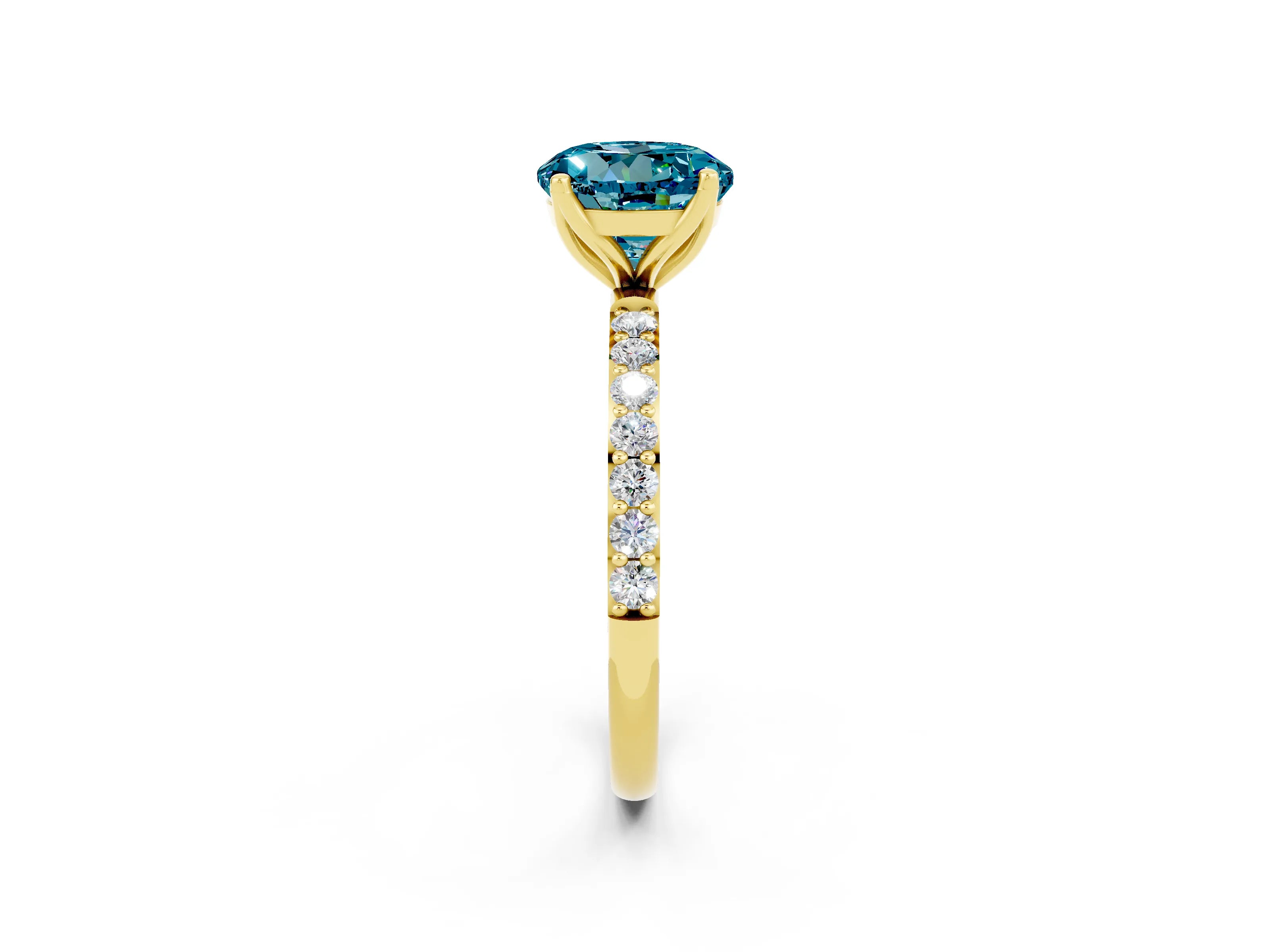 Yellow gold Round Cut Blue Topaz Solitaire Engagement Ring with Pavé Band and Prong Setting_2