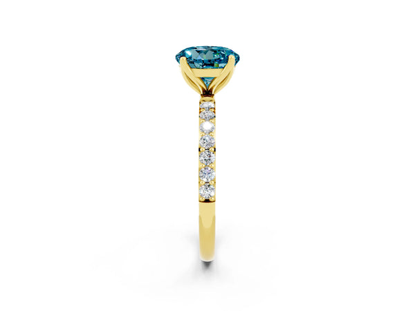 Yellow gold Round Cut Blue Topaz Solitaire Engagement Ring with Round  Pavé Band and Prong Setting