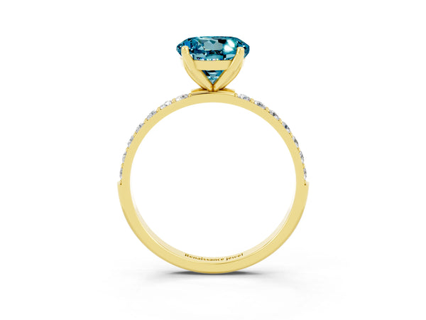 Yellow gold Round Cut Blue Topaz Solitaire Engagement Ring with Round  Pavé Band and Prong Setting
