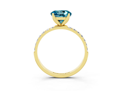 Yellow gold Round Cut Blue Topaz Solitaire Engagement Ring with Pavé Band and Prong Setting_3