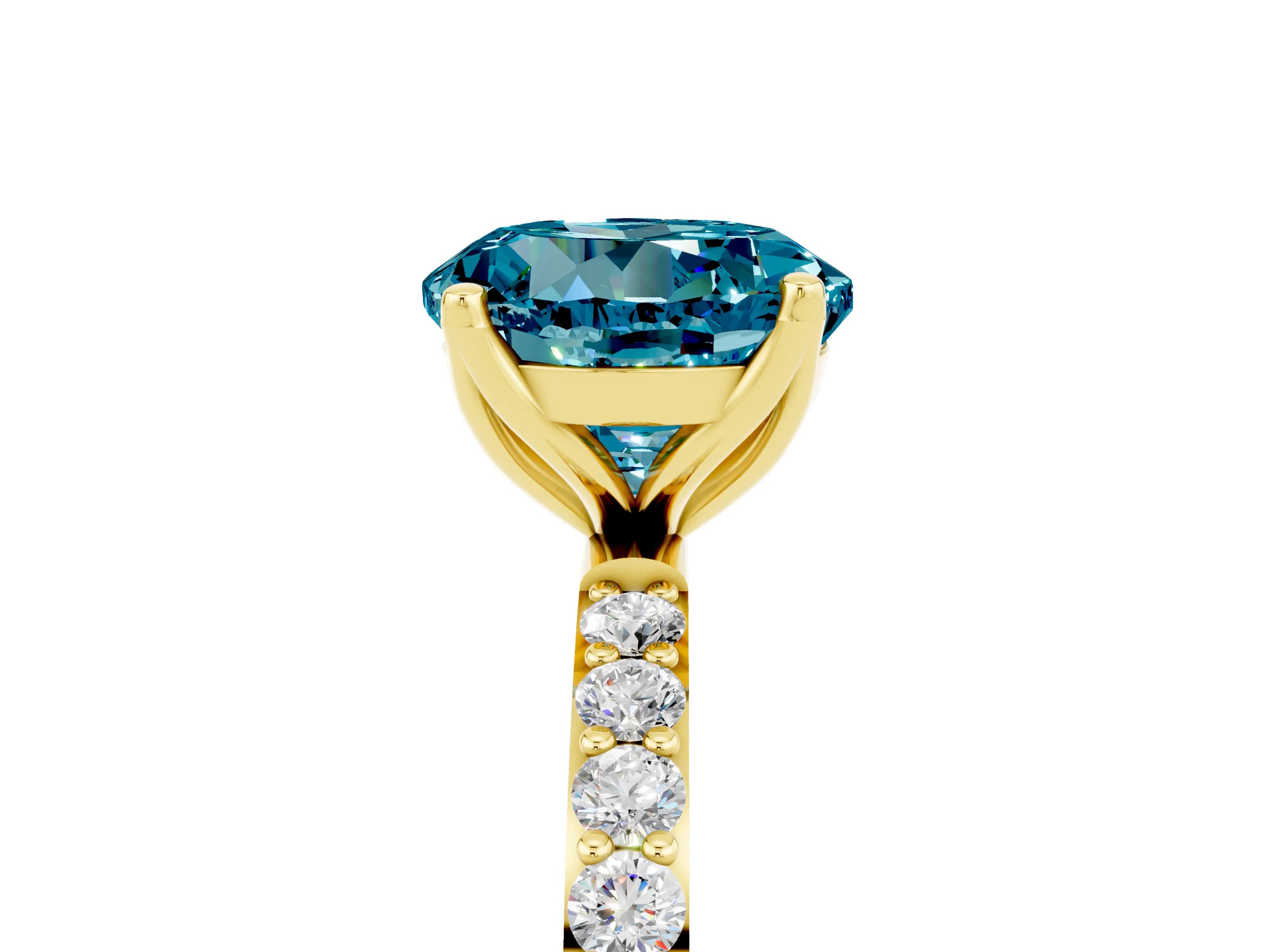 Yellow gold Round Cut Blue Topaz Solitaire Engagement Ring with Pavé Band and Prong Setting_5