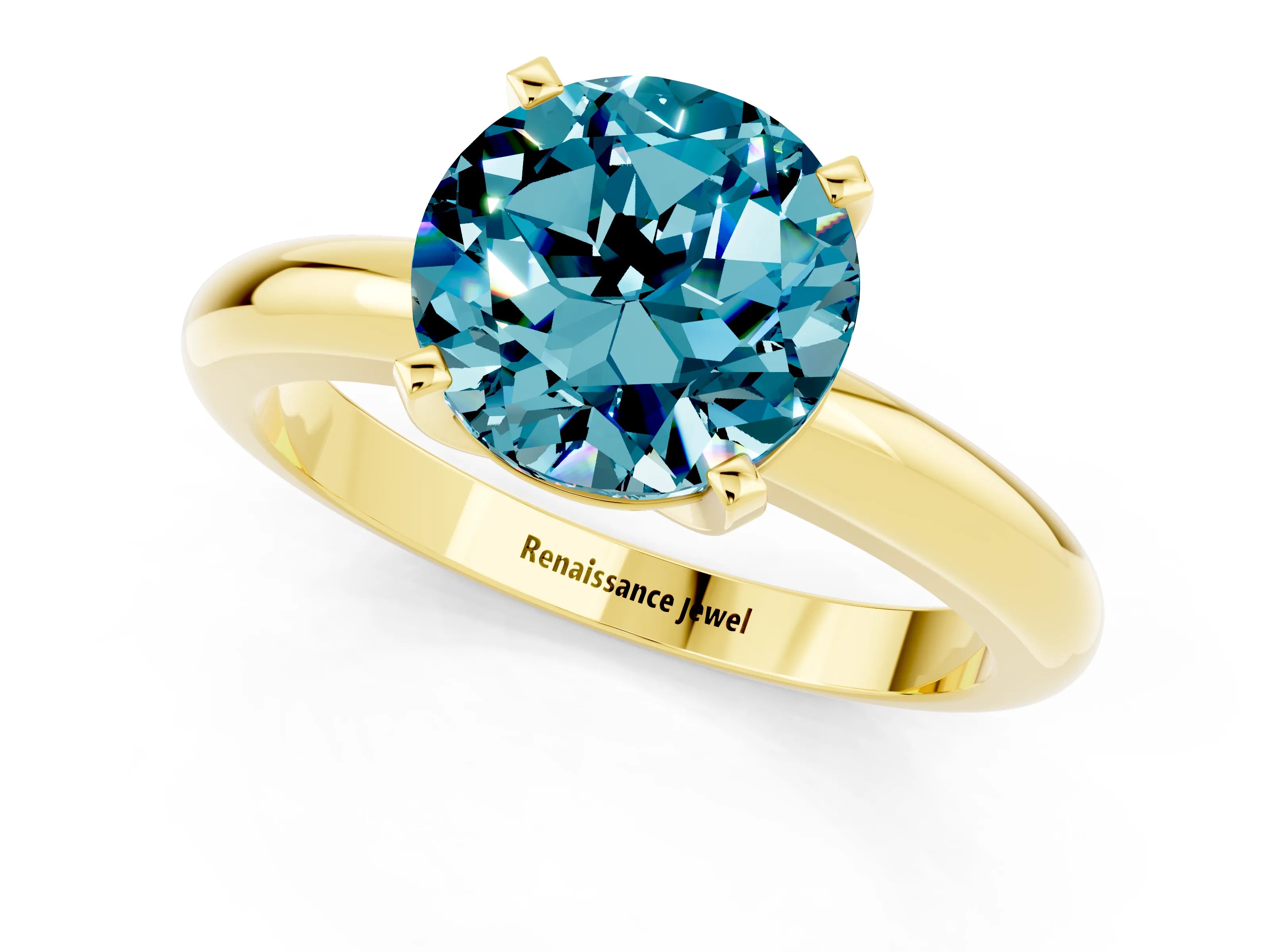 Yellow gold Round Cut Blue Topaz Solitaire Engagement Ring with Round Band and Four-Prong Setting_1
