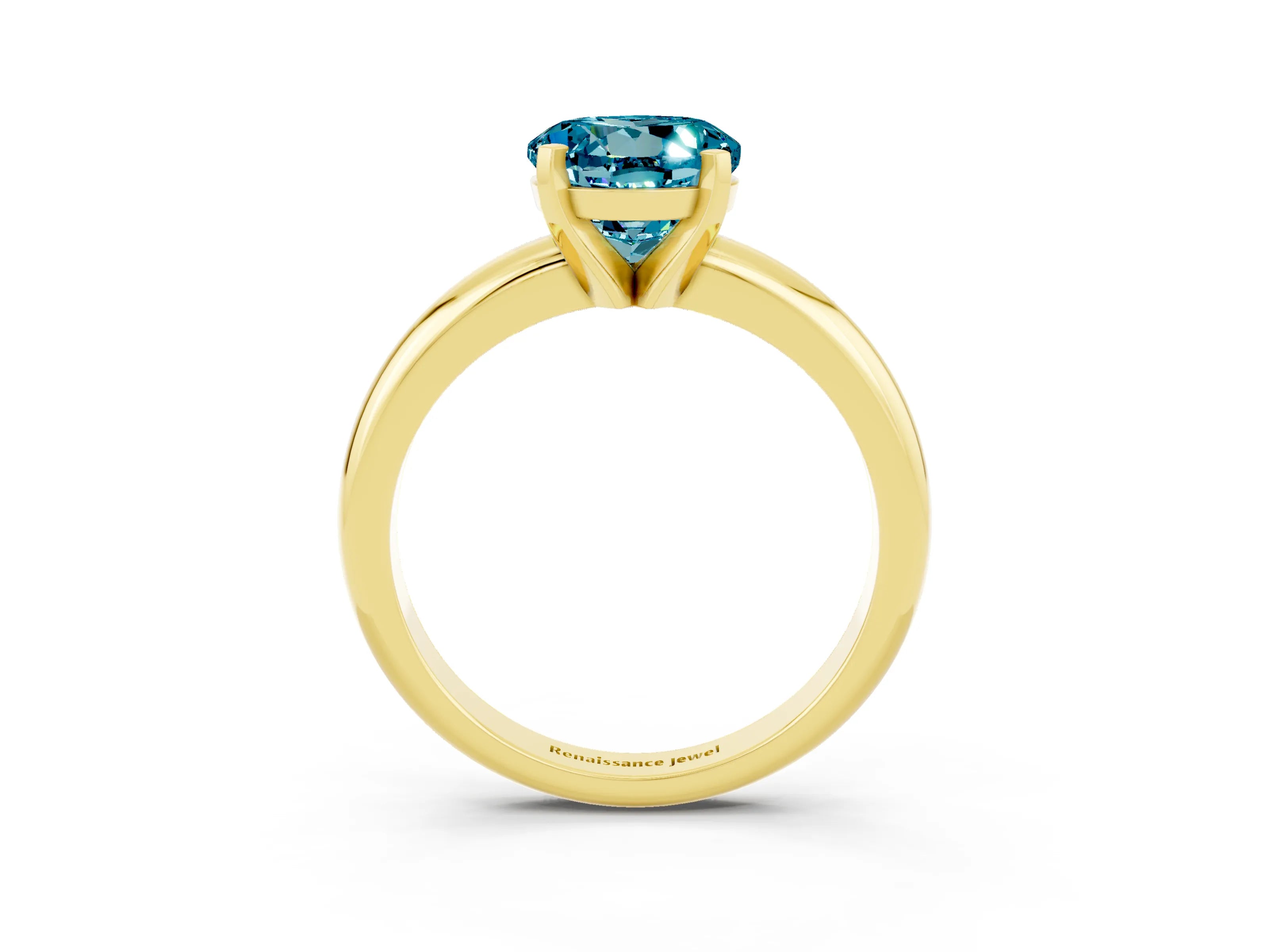 Yellow gold Round Cut Blue Topaz Solitaire Engagement Ring with Round Band and Four-Prong Setting_3