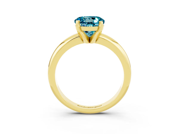 Yellow gold Round Cut Blue Topaz Solitaire Engagement Ring with Round Band and Four-Prong Setting