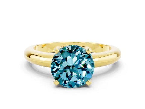 Yellow gold Round Cut Blue Topaz Solitaire Engagement Ring with Round Band and Four-Prong Setting