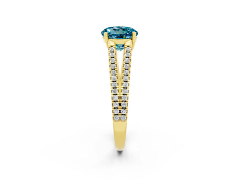 Yellow gold Round Cut Blue Topaz Solitaire Engagement Ring with Split Shank Pavé Band_2