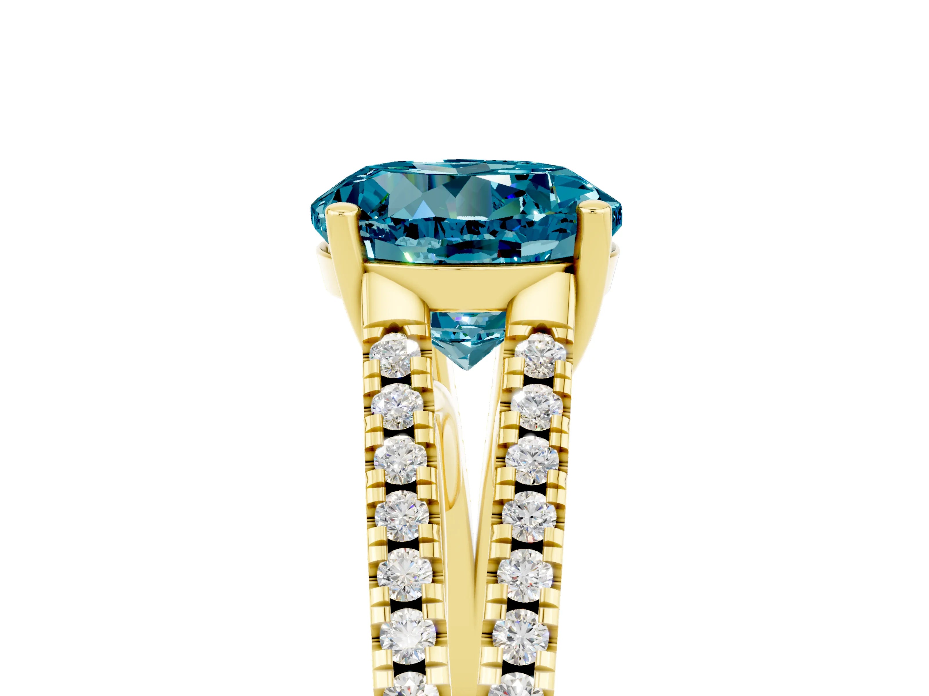 Yellow gold Round Cut Blue Topaz Solitaire Engagement Ring with Split Shank Pavé Band_5