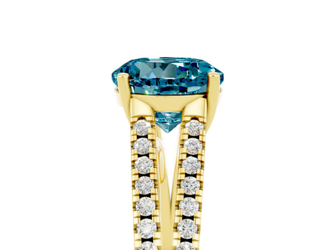 Yellow gold Round Cut Blue Topaz Solitaire Engagement Ring with Split Shank Pavé Band_5