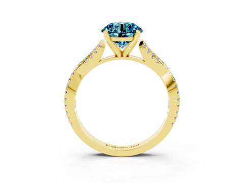 Yellow gold Round Cut Blue Topaz Solitaire Engagement Ring with Twisted Pavé Band and Four-Prong Setting_15