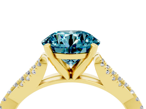Yellow gold Round Cut Blue Topaz Solitaire Engagement Ring with Twisted Pavé Band and Four-Prong Setting_16
