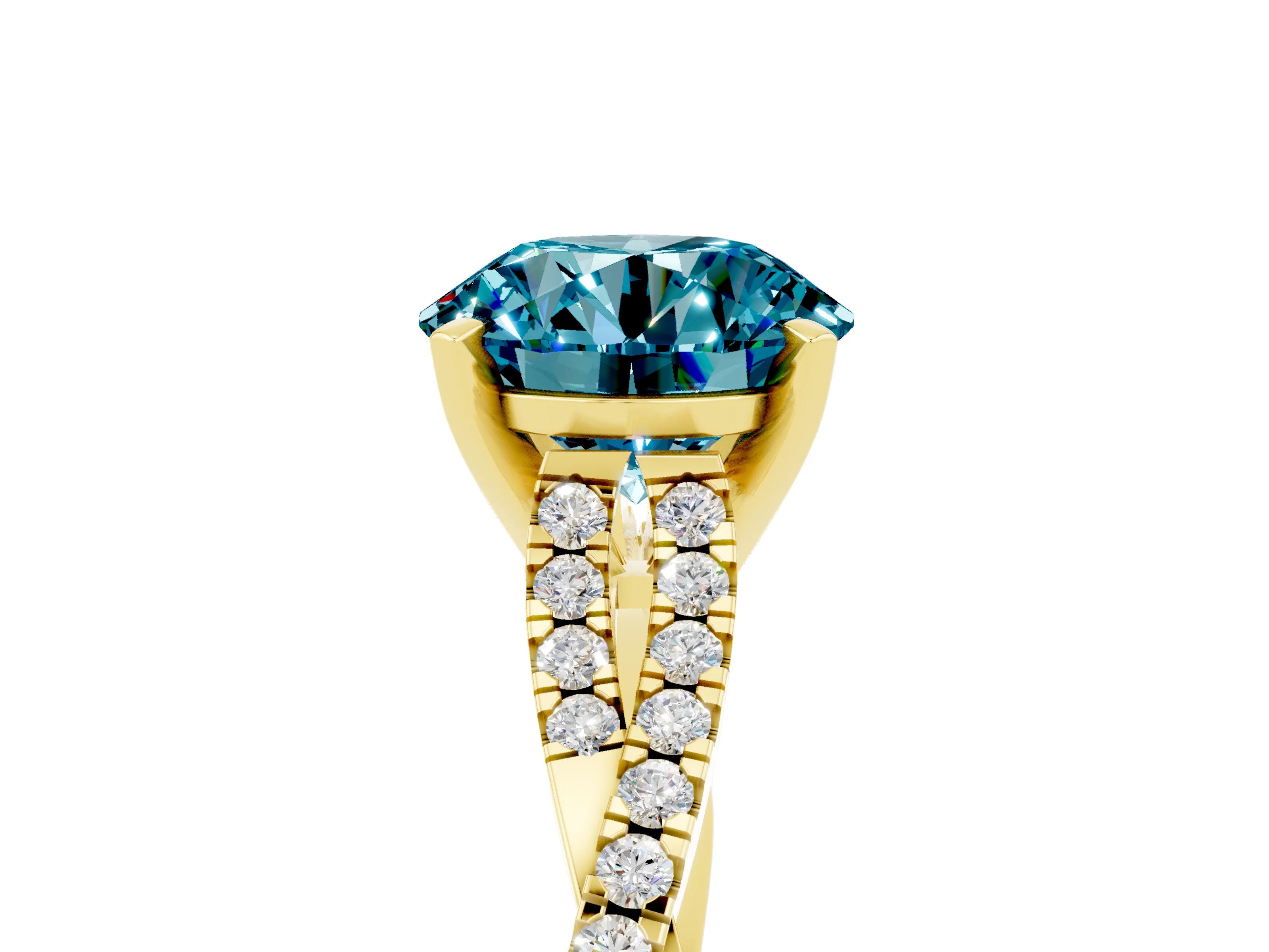 Yellow gold Round Cut Blue Topaz Solitaire Engagement Ring with Twisted Pavé Band and Four-Prong Setting_17