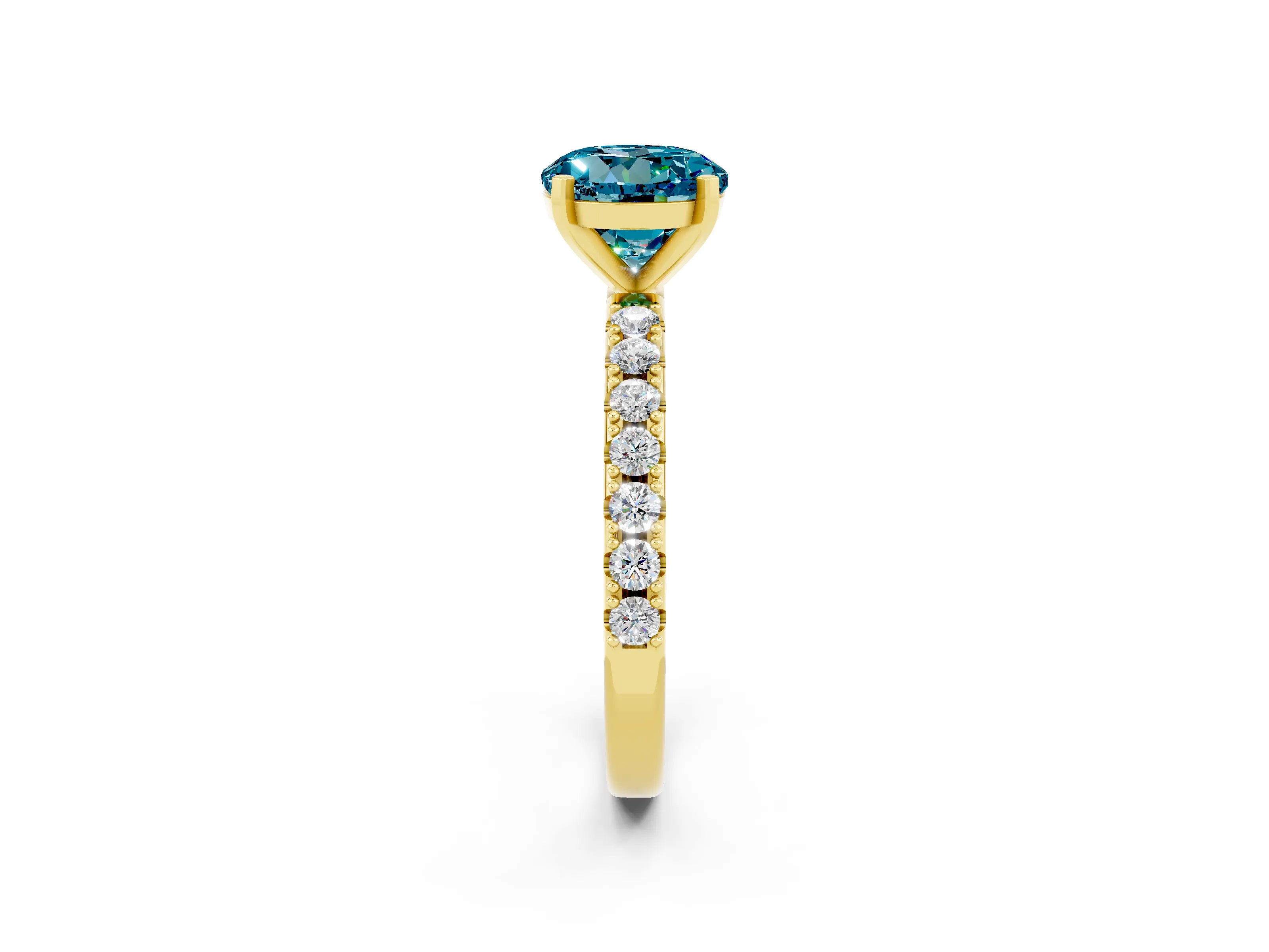Yellow gold Round Cut Blue Topaz Solitaire Pavé Band with Four-Prong Setting_2