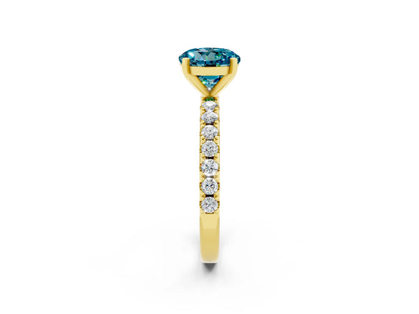 Yellow gold Round Cut Blue Topaz Solitaire Pavé Band with Four-Prong Setting
