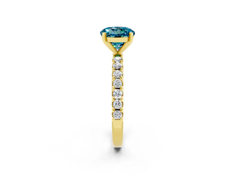 Yellow gold Round Cut Blue Topaz Solitaire Pavé Band with Four-Prong Setting_2