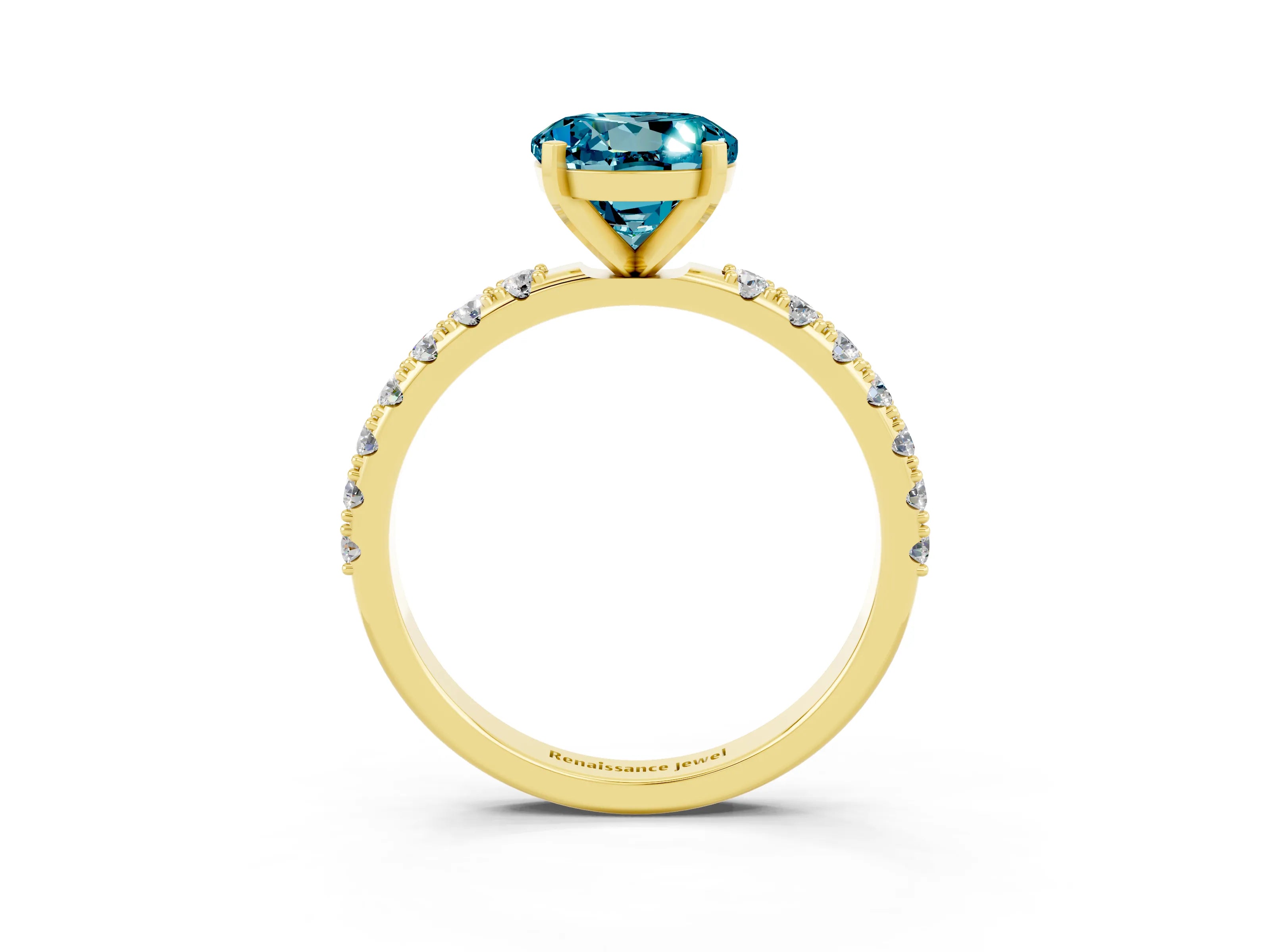 Yellow gold Round Cut Blue Topaz Solitaire Pavé Band with Four-Prong Setting_3