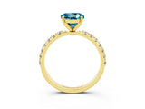 Yellow gold Round Cut Blue Topaz Solitaire Pavé Band with Four-Prong Setting_3