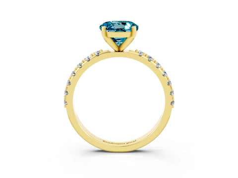 Yellow gold Round Cut Blue Topaz Solitaire Pavé Band with Four-Prong Setting_3
