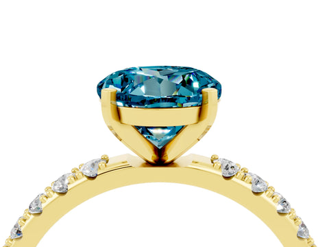 Yellow gold Round Cut Blue Topaz Solitaire Pavé Band with Four-Prong Setting_4