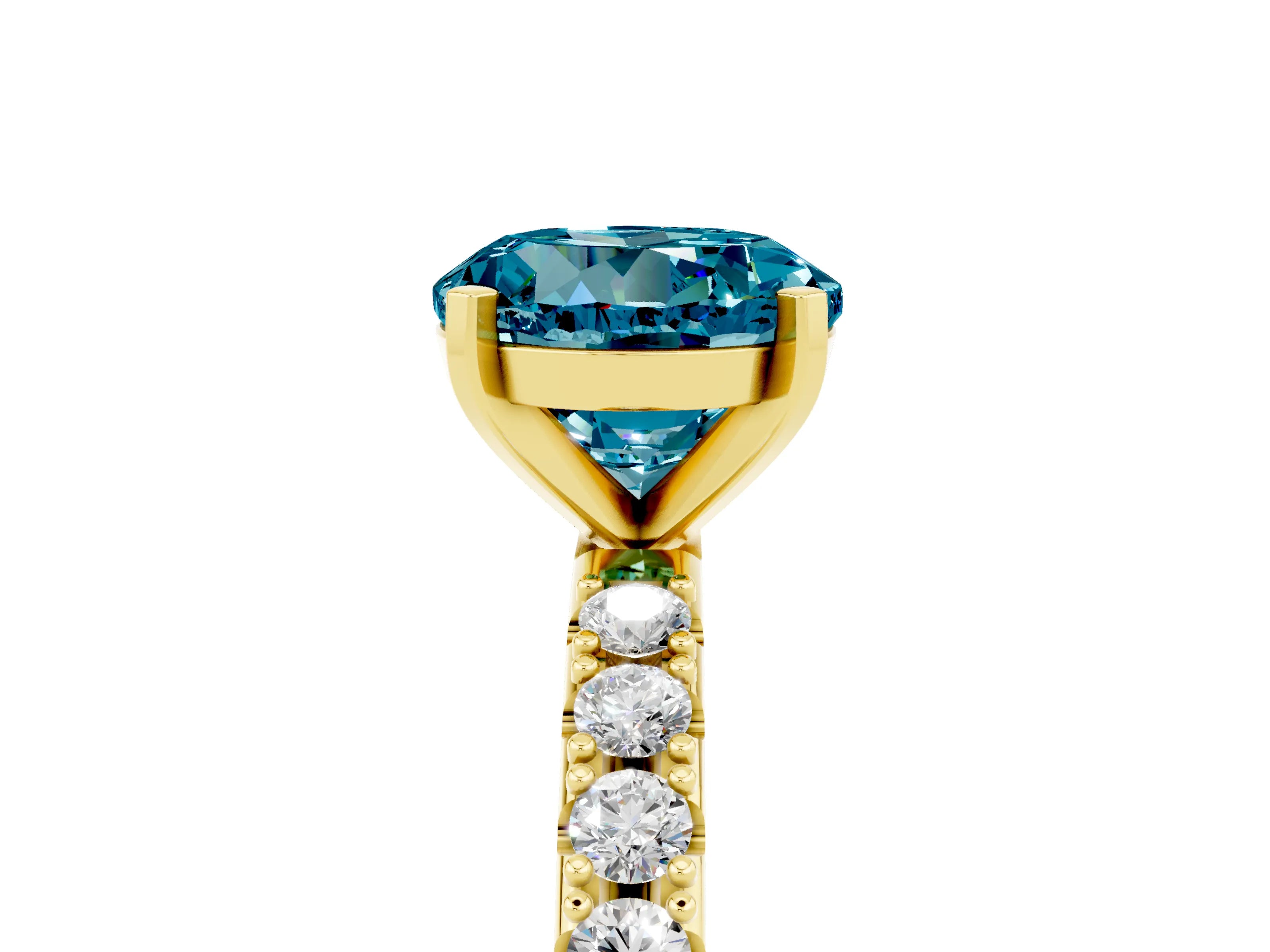 Yellow gold Round Cut Blue Topaz Solitaire Pavé Band with Four-Prong Setting_5