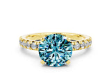 Yellow gold Round Cut Blue Topaz Solitaire Pavé Engagement Ring with Round Band and Prong Setting_12