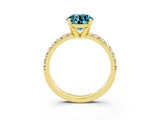 Yellow gold Round Cut Blue Topaz Solitaire Pavé Engagement Ring with Round Band and Prong Setting_15