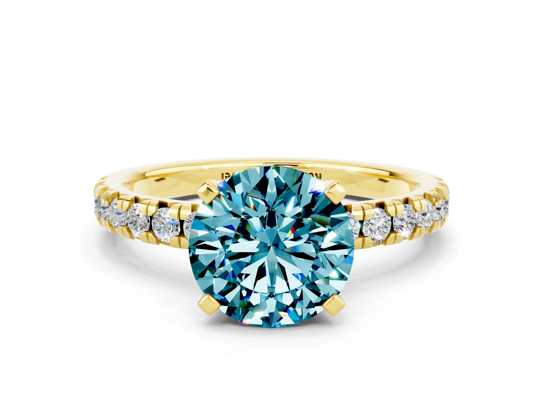 Yellow gold Round Cut Blue Topaz Solitaire Pavé Engagement Ring with Round Band and Prong Setting_62