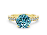 Yellow gold Round Cut Blue Topaz Solitaire Pavé Engagement Ring with Round Band and Prong Setting_62