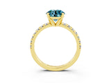 Yellow gold Round Cut Blue Topaz Solitaire Pavé Engagement Ring with Round Band and Prong Setting_65