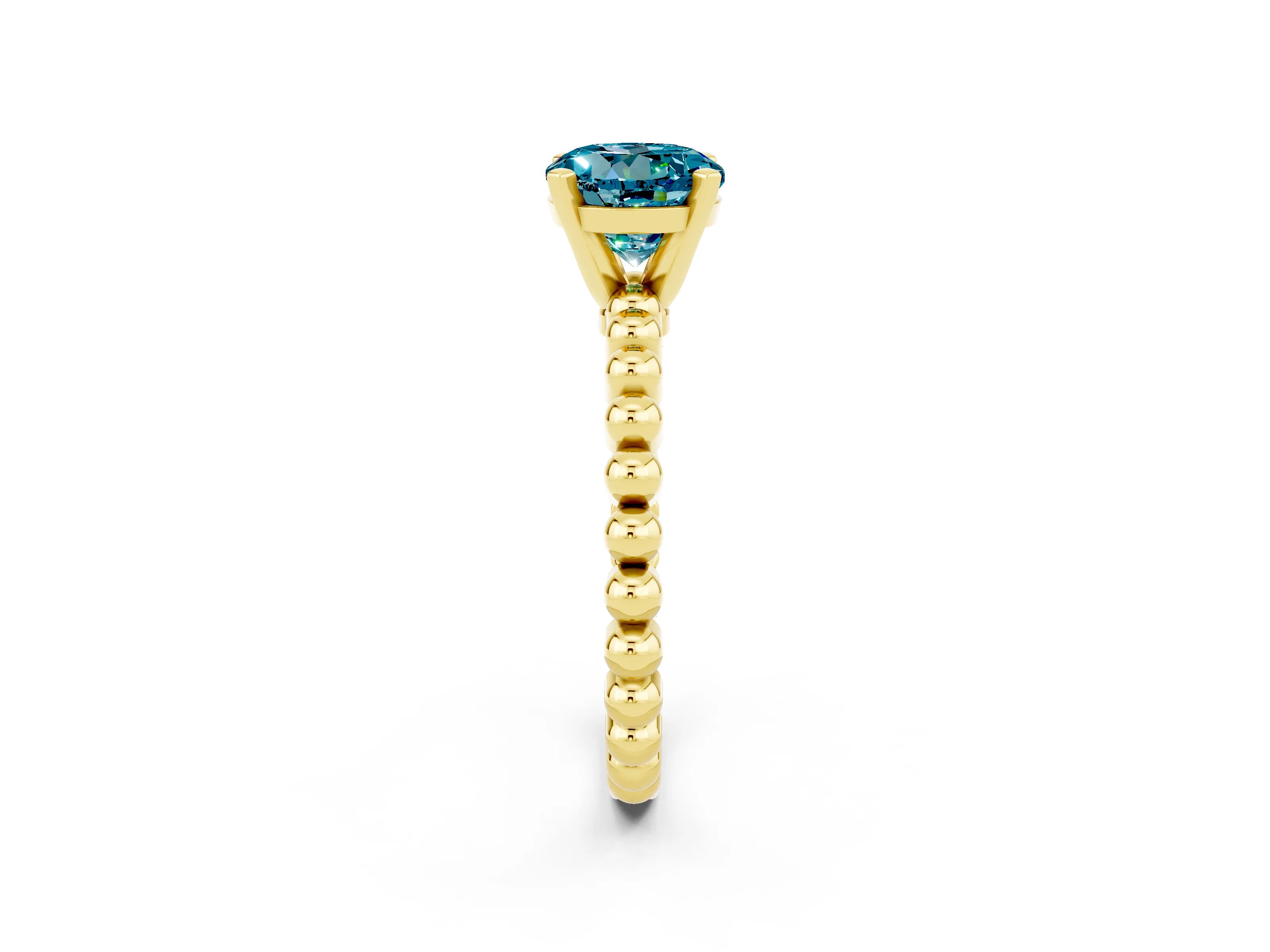 Yellow gold Round Cut Blue Topaz Solitaire Ring with Beaded Band and Prong Setting_2