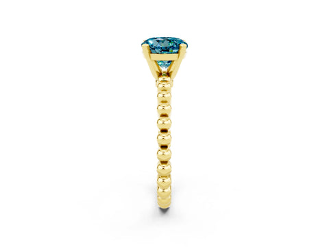 Yellow gold Round Cut Blue Topaz Solitaire Ring with Beaded Band and Prong Setting_2