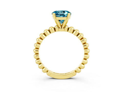 Yellow gold Round Cut Blue Topaz Solitaire Ring with Beaded Band and Prong Setting_3