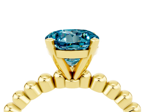 Yellow gold Round Cut Blue Topaz Solitaire Ring with Beaded Band and Prong Setting_4