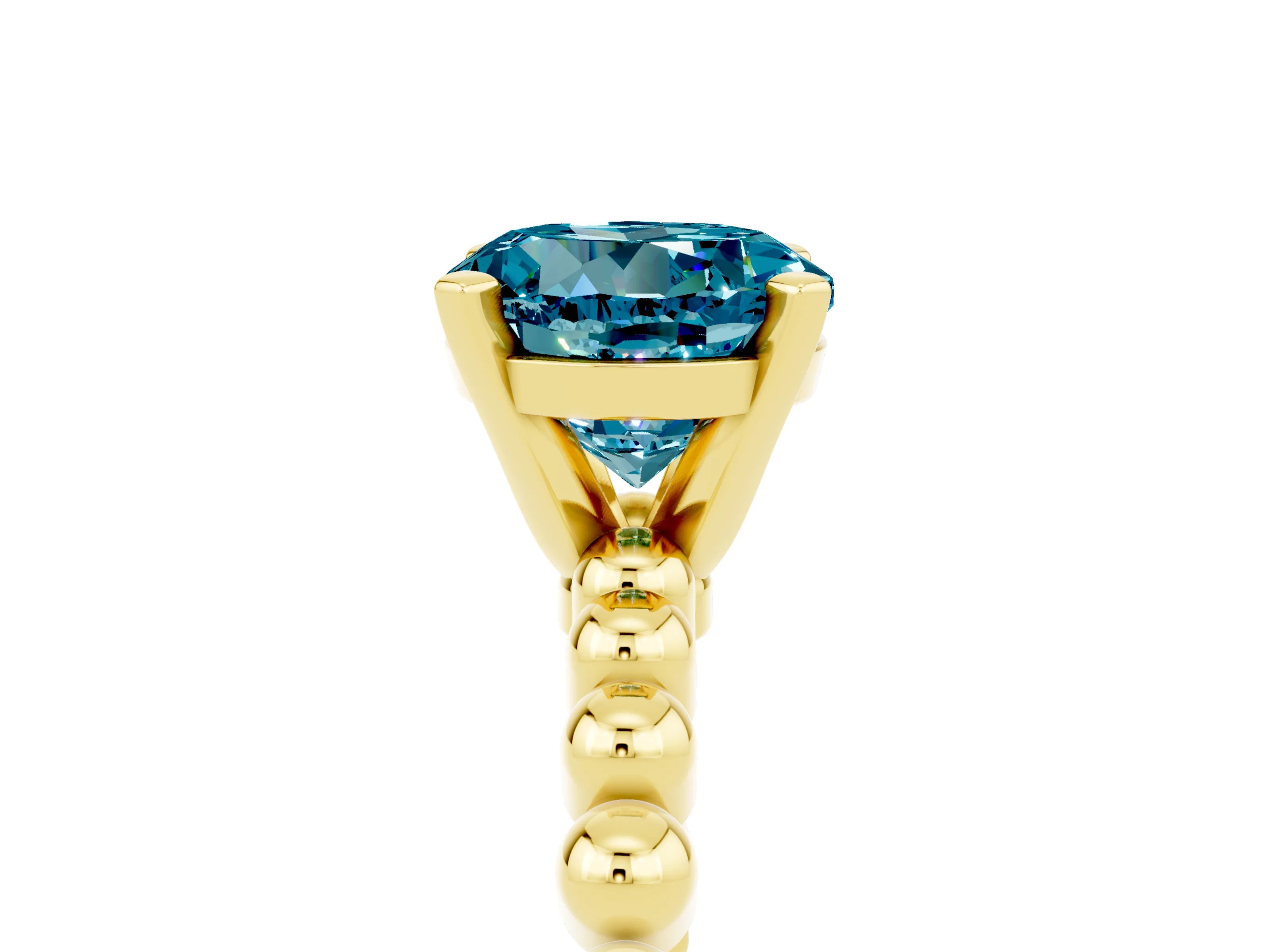 Yellow gold Round Cut Blue Topaz Solitaire Ring with Beaded Band and Prong Setting_5