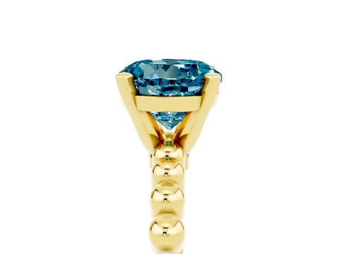 Yellow gold Round Cut Blue Topaz Solitaire Ring with Beaded Band and Prong Setting_5