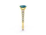 Yellow gold Round Cut Blue Topaz Solitaire Ring with Cathedral Setting and Pavé Band_2