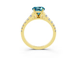 Yellow gold Round Cut Blue Topaz Solitaire Ring with Cathedral Setting and Pavé Band_3
