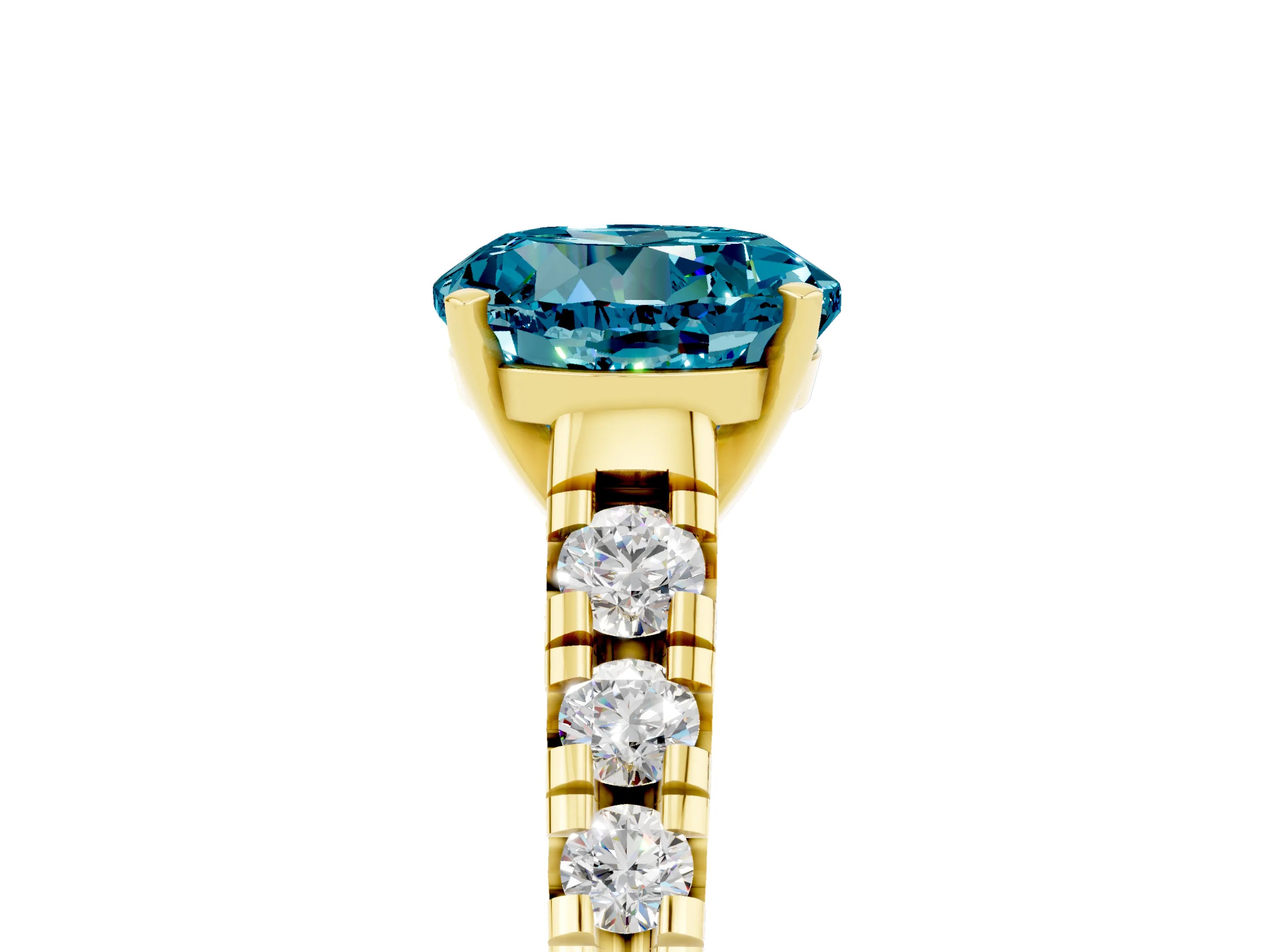 Yellow gold Round Cut Blue Topaz Solitaire Ring with Cathedral Setting and Pavé Band_5