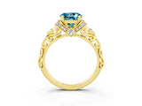 Yellow gold Round Cut Blue Topaz Solitaire Ring with Filigree Band and Four-Prong Setting_27