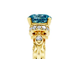 Yellow gold Round Cut Blue Topaz Solitaire Ring with Filigree Band and Four-Prong Setting_29