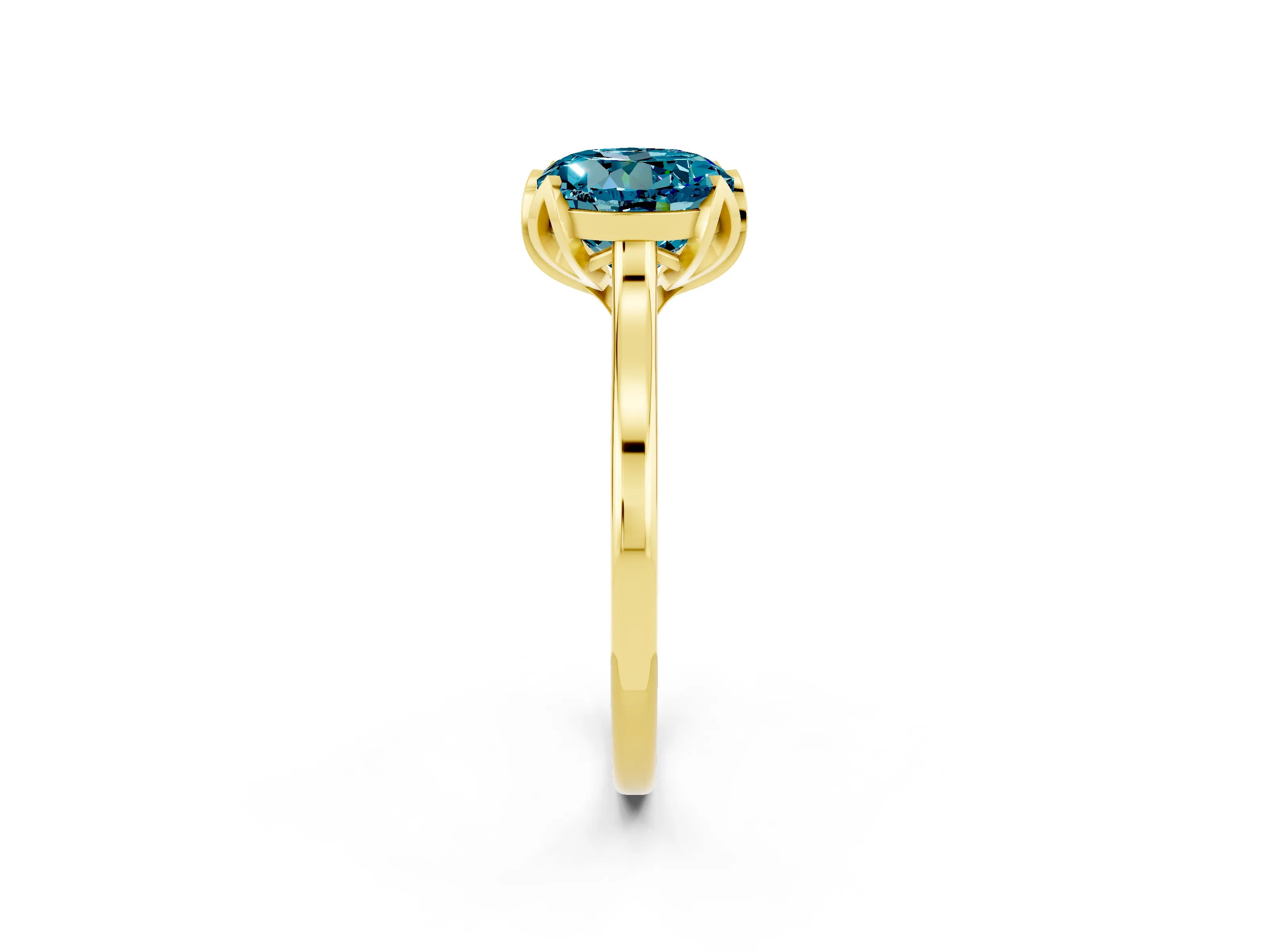Yellow gold Round Cut Blue Topaz Solitaire Ring with Flower Prong Setting and Classic Band_14