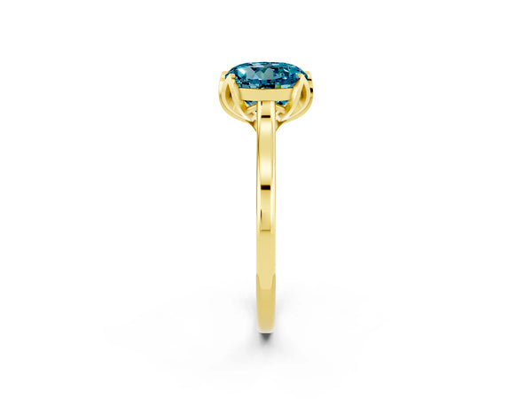 Yellow gold Round Cut Blue Topaz Solitaire Ring with Flower Prong Setting and Classic Band