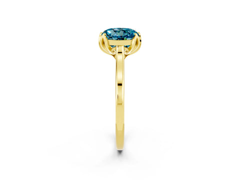 Yellow gold Round Cut Blue Topaz Solitaire Ring with Flower Prong Setting and Classic Band_14