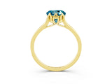 Yellow gold Round Cut Blue Topaz Solitaire Ring with Flower Prong Setting and Classic Band_15