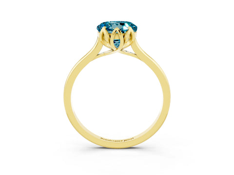 Yellow gold Round Cut Blue Topaz Solitaire Ring with Flower Prong Setting and Classic Band_15